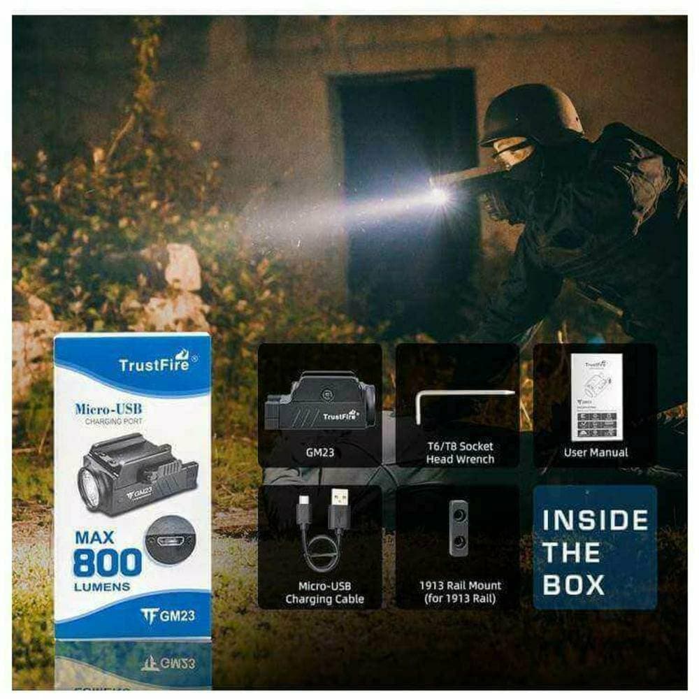 TrustFire GM23 Pistol Light - 800lm, 90m Throw Rechargeable - Image 4