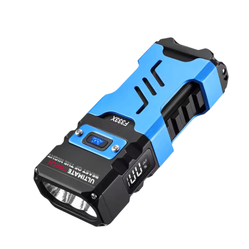 Blue and black rechargeable flashlight